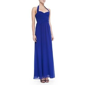 BCBG Selene Blue Ruched Halter Maxi Dress - 8